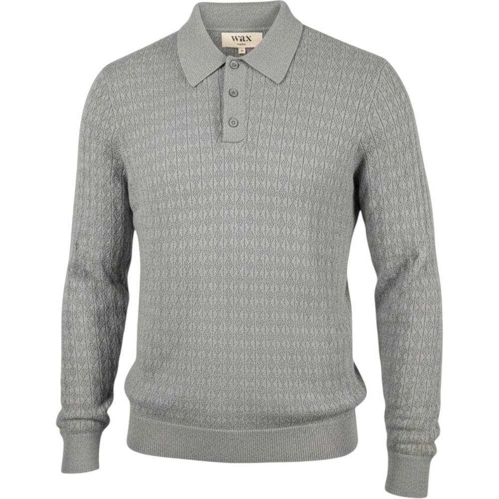 Wax London Knit Polo Mens S Blue Excellent Cotton Cashmere‎ Long Sleeve Textured